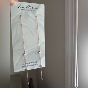 La Meno Rose Gold Long Station Chain Earrings - Minimal Disc Drop
